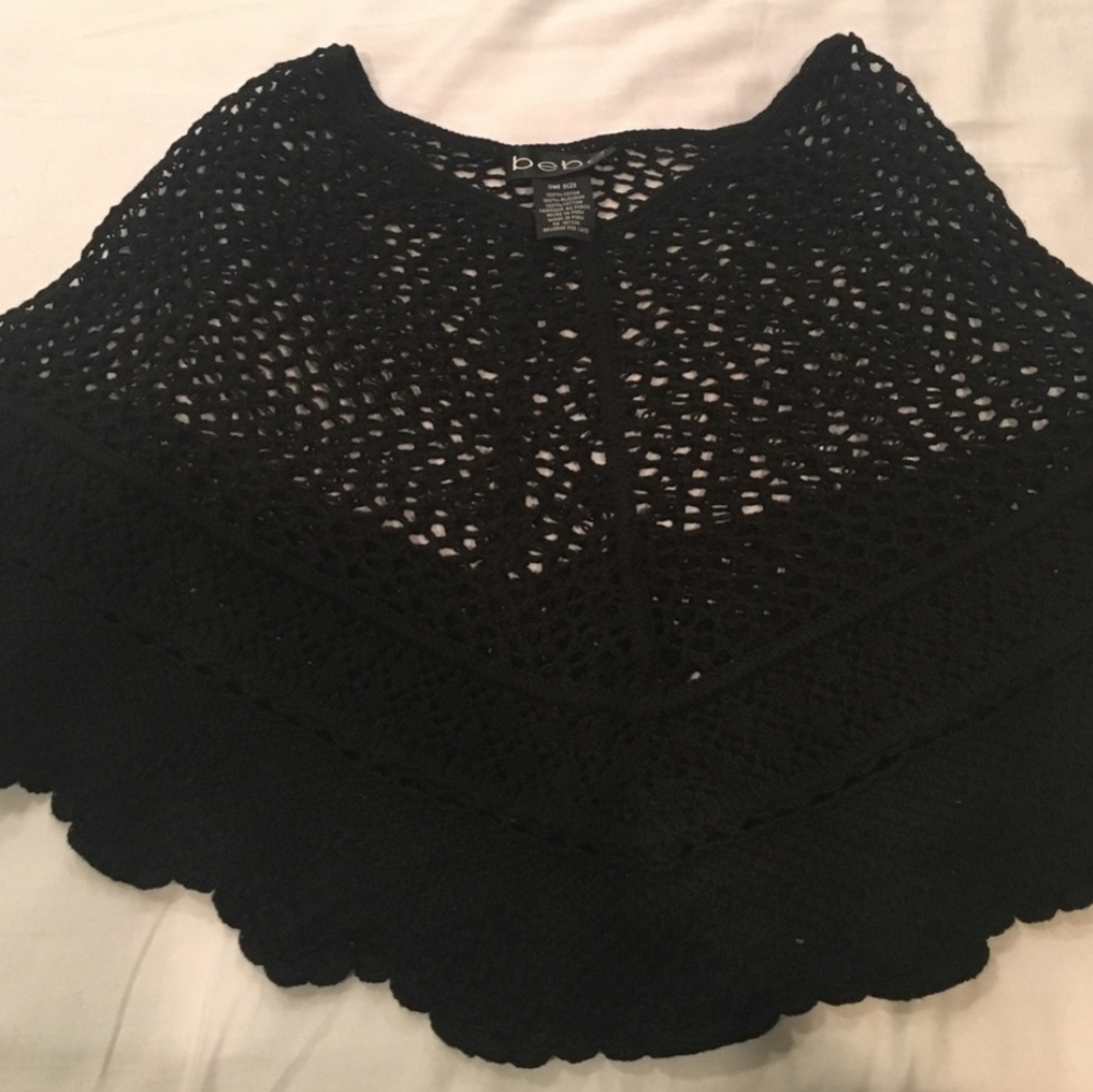 bebe Black Crochet Knit Poncho Shrug